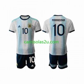Camisolas de futebol Argentina Maradona 10 Criança Equipamento Principal 2019/20 Manga Curta